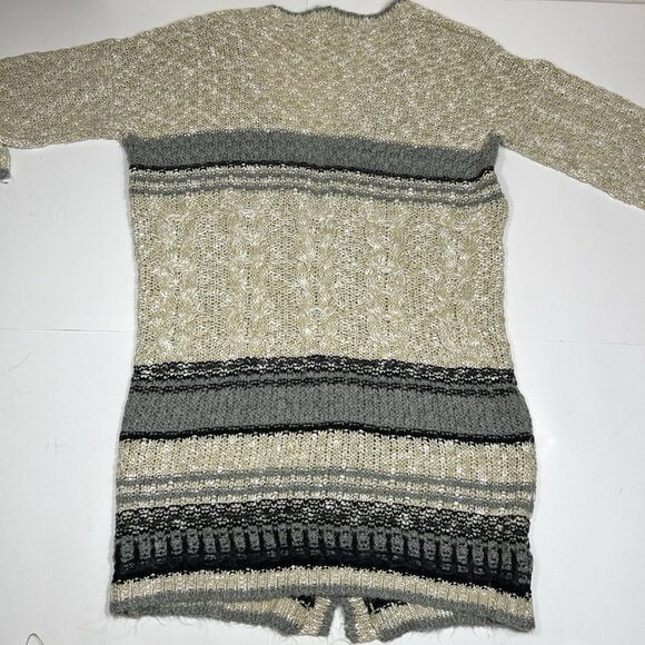 Pol Women Multicolor Cable Open Knit Open Front Long Cardigan Sweater Sz L - Picture 6 of 6